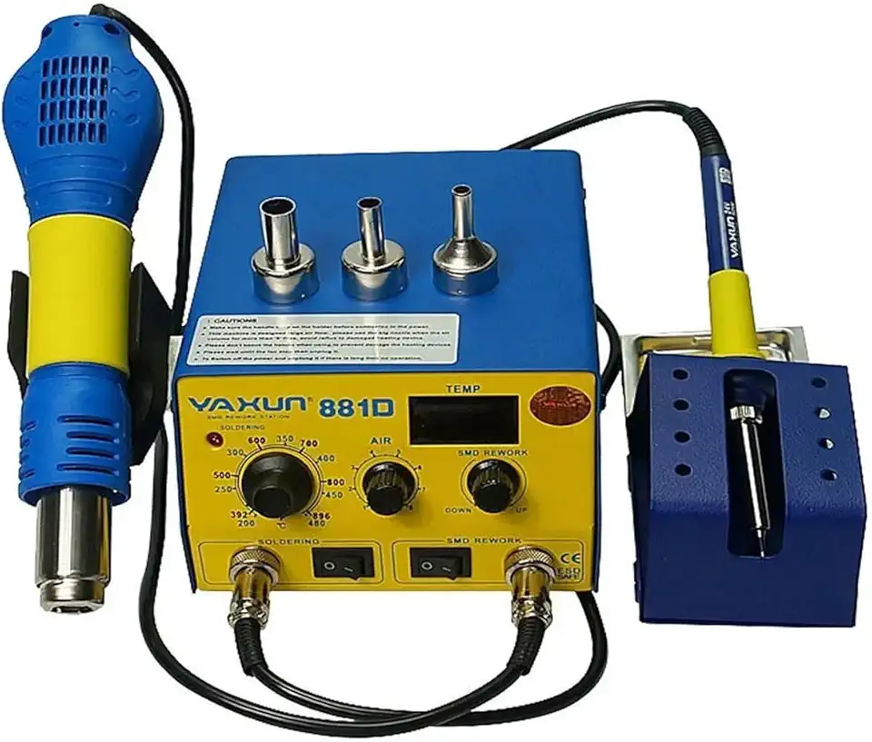 Estação de Solda Retrabalho Ar Quente Yaxun 881D Yx-881d 220V 2 Em 1 Digital Amarelo Smd Soprador