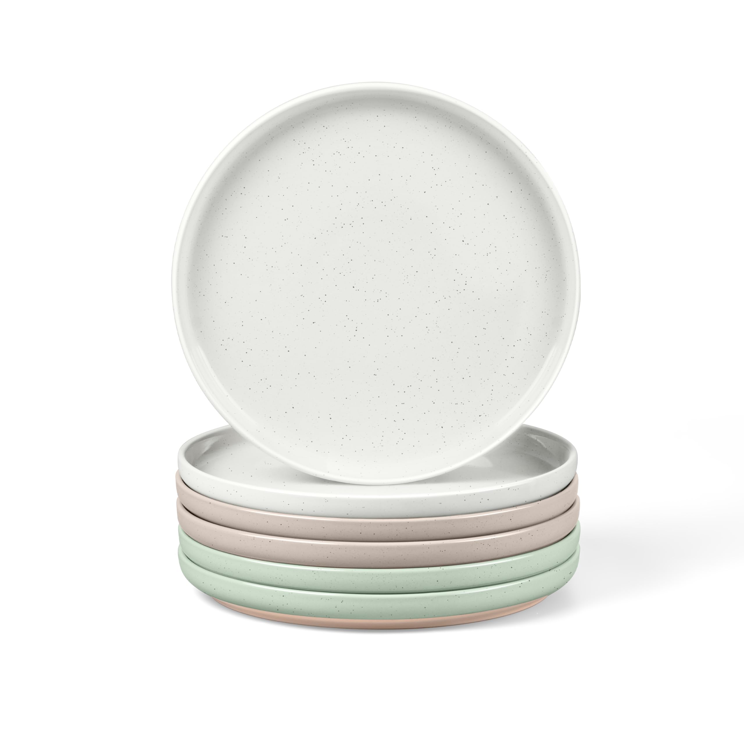LIANYU Stoneware Salad Dinner Plates Set of 6, 7.75 Inch Porcelain Dinner Plate for Kitchen, Ceramic Dessert Dishes Set, Oven, Microwave &amp; Dishwasher Safe, Scratch Resistant, Three-color