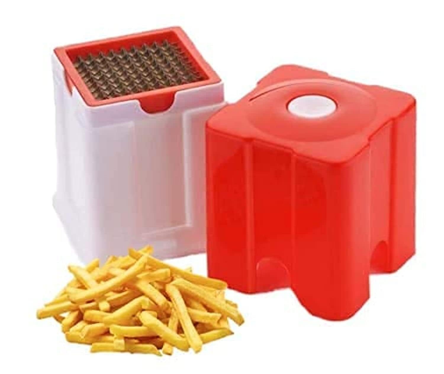 SHIHORI Fries Cutter & Potato Chipser with Stainless Steel Handle Plastic Potato Chips French Fries Maker Machine Snacks Finger, Cutter [Set of 1]
