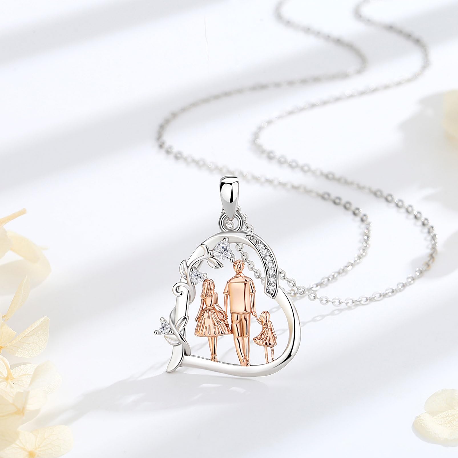 EUDORA Harmony Ball Collana Madre Bambina Argento Sterling 925 per Donna, Ciondolo Madre Figlia Doppio Cuore Gioielli Regalo Festa della Mamma per Mamma Moglie, Catena da 45 cm