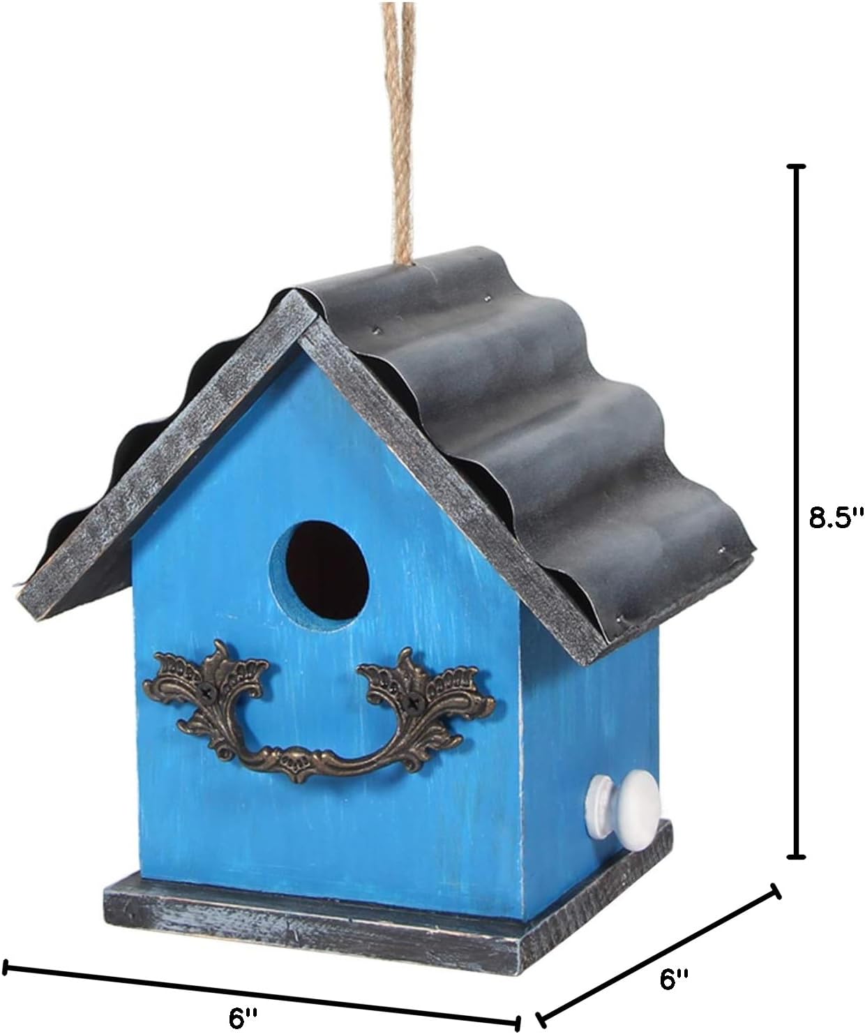 Bird House for Outside, Resting Place for Birds, Hanging Natural Wooden Bird Nest, Bluebird House Handcrafted Hut (Blue)