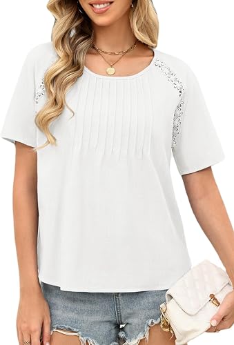 Celmia Boho Tops for Women Summer Cotton Short Sleeve Crew Neck Loose Fit T Shir