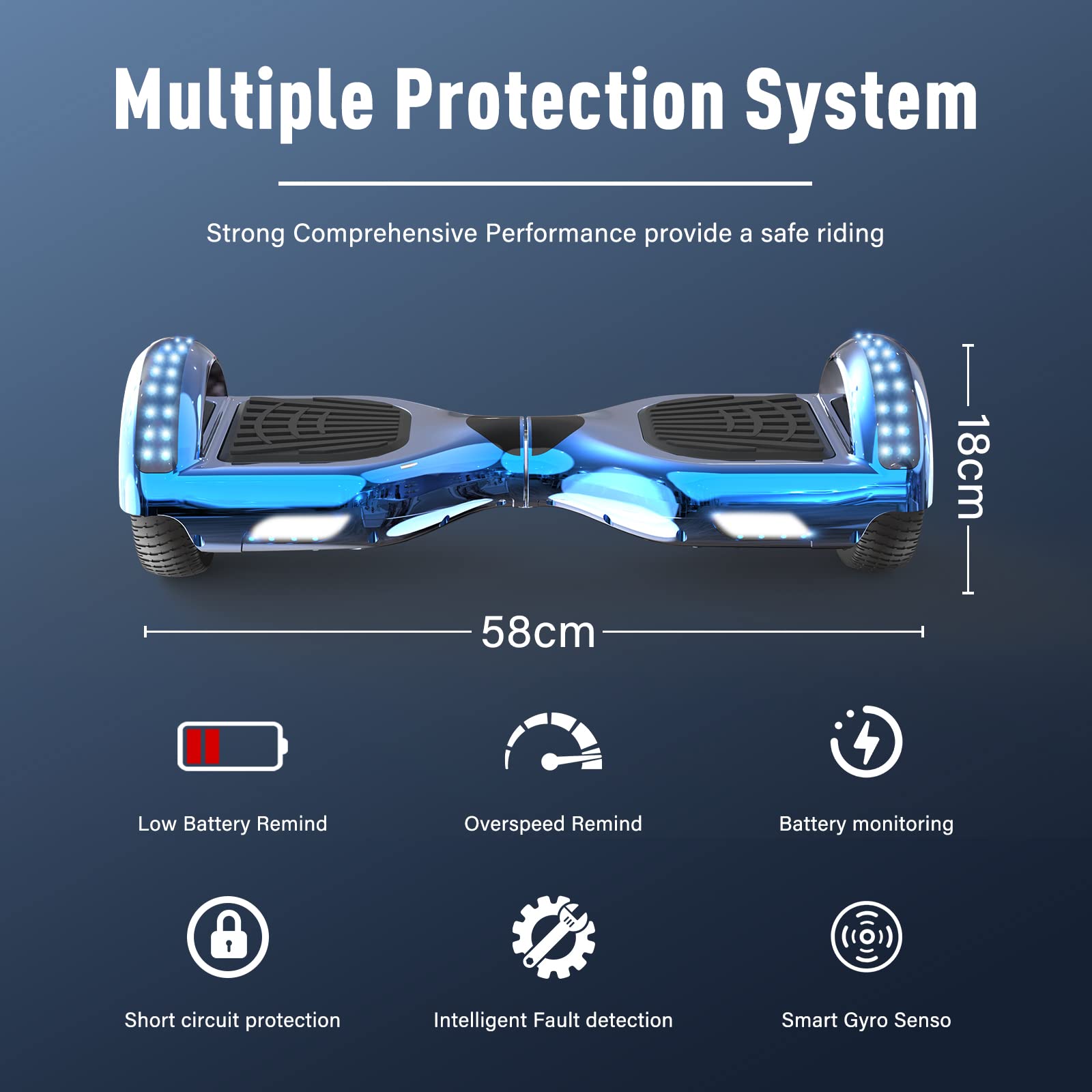 RCB Hoverboards 6,5 Zoll Skateboard Kinder und Jugendliche Hoverboards mit Bluetooth - Led Licht Segway mit Leistungsstarkem Motor Geschenk für Kinder