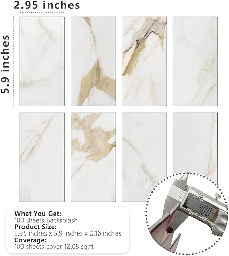 Miniatura 5 de STICKGOO 100 piezas de azulejos de pared de PVC de 3 x 6 pulgadas, para despegar y pegar, para cocina, baño, chimenea, cuarto de servicio