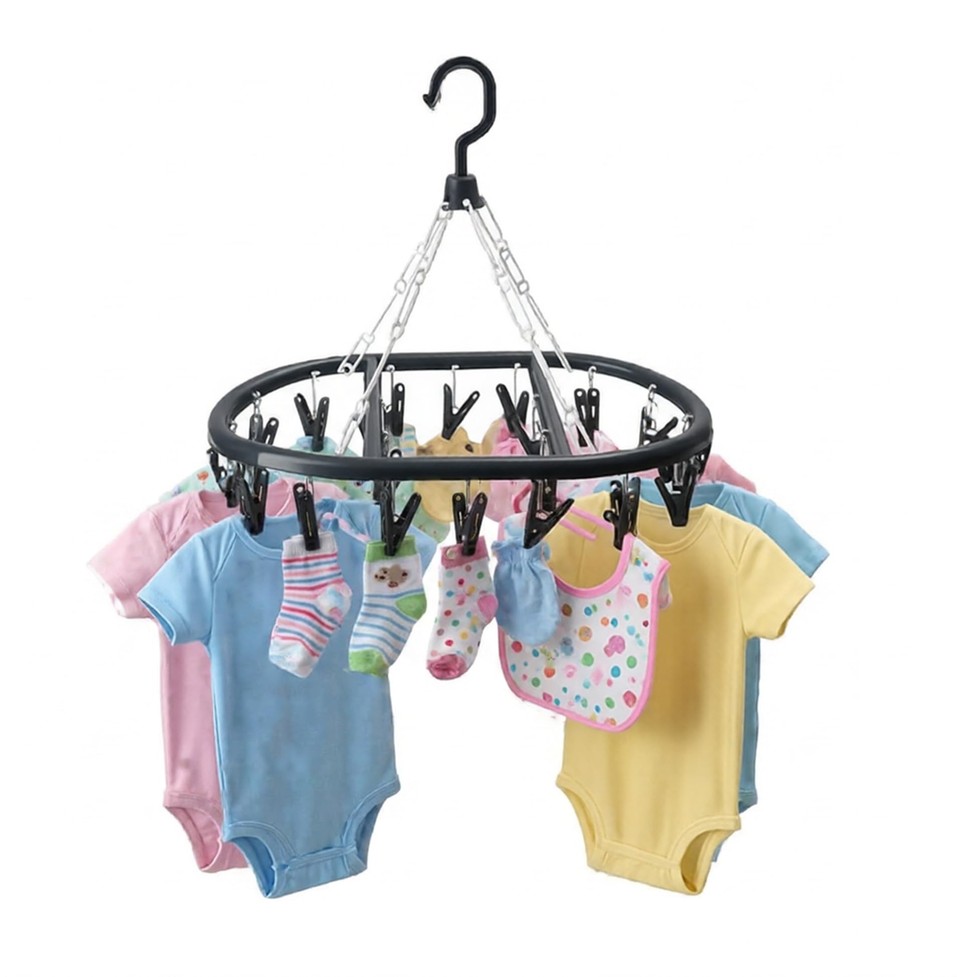 A2Z 20 Peg Clothes Airer Hanger Round Laundry Drying Rack Black White