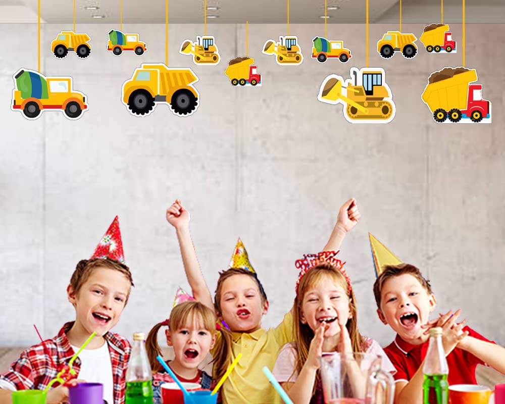 WoW Party Studio Cardstock Construction Theme Happy Birthday Party Decoration Ceiling Hangings/Danglers-12 Pcs, Orange