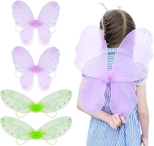 Dorlotou Alas de hada para niñas 4 unidades alas de ángel disfraz de princesa y mariposa para niñas y mujeres para fiesta de cumpleaños