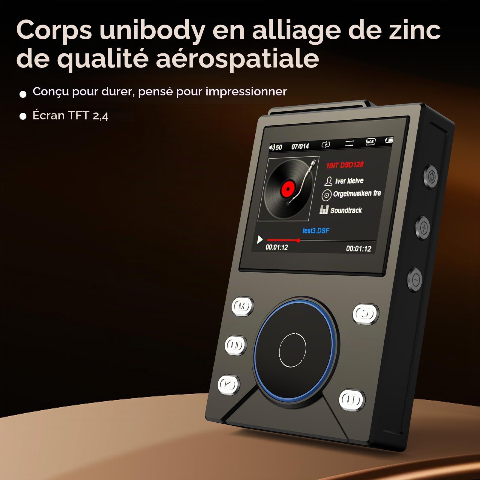 Gueray Lecteur MP3 HiFi 16GB avec Bluetooth 5.3 - Lecteur Audio Numérique Haute Résolution sans Perte, Supporte Radio FM, Enregistreur Vocal, Carte Mémoire 64GB (Extension jusqu'à 256GB)
