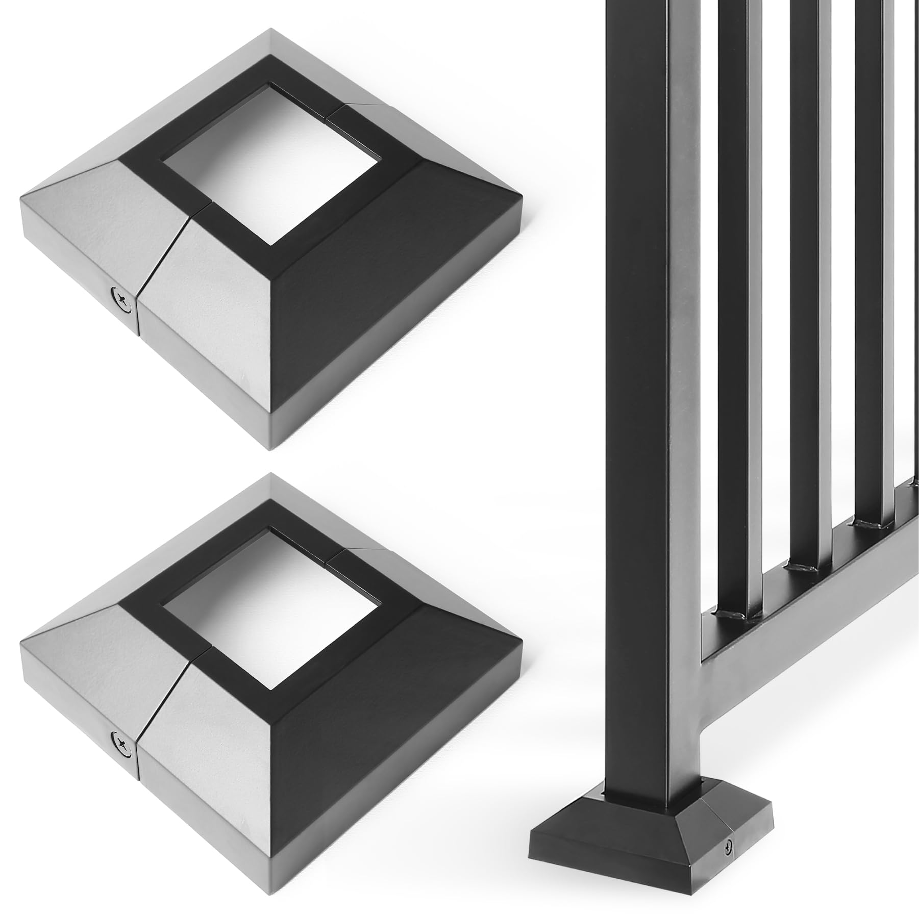 Photo 1 of 2.0"x2.0" Deck Post Base Cover Decorative Aluminum, Split Post Cover Skirts Trim for Deck Railings?Stairs Black 2Pack