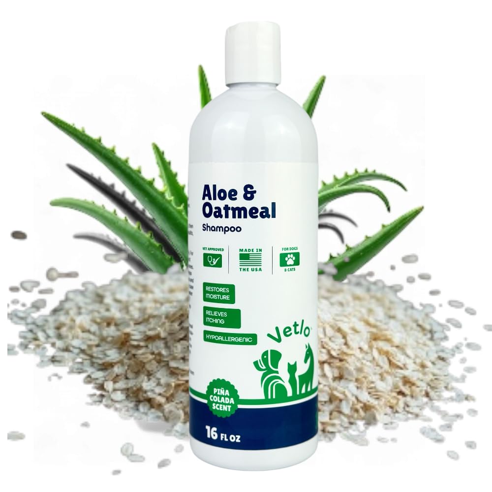 Dog Shampoo for Sensitive Skin with Calming Oatmeal - Hypoallergenic Puppy Essentials for Smelly Dogs & Cats - Relieves Allergies & Itching - Gentle Cat Shampoo - 16 oz by VETLO