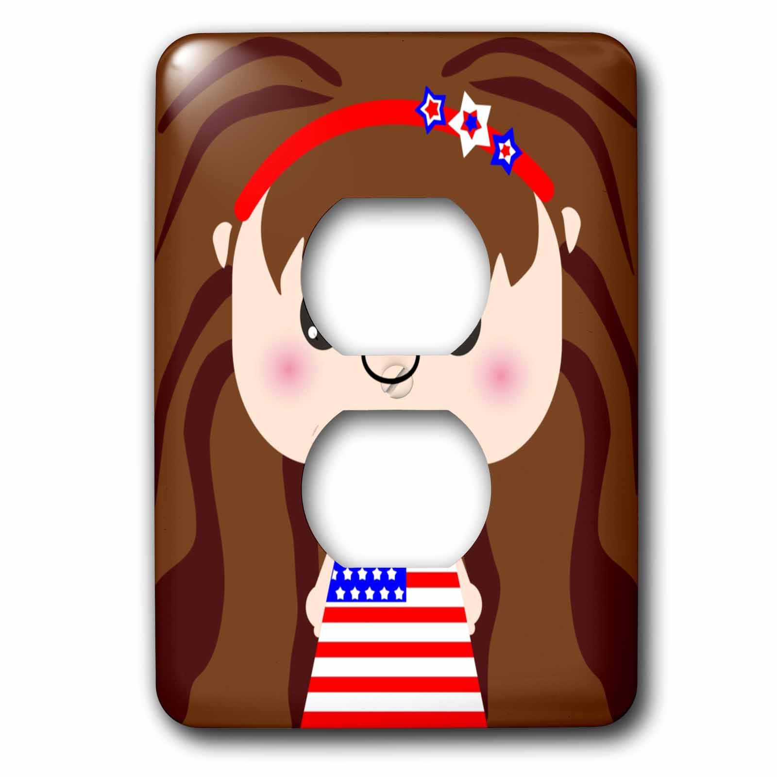 3dRose InspirationzStore Squeables - Cute Kawaii Cartoon Patriotic Girl wearing American Flag Dress for July 4th Independence Day - 2 plug outlet cover (lsp_57465_6)