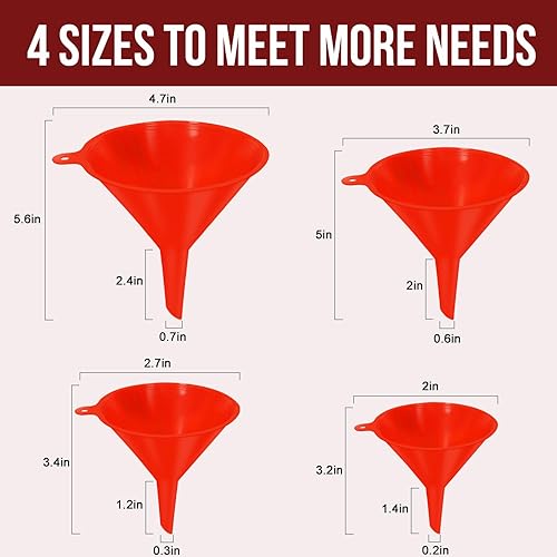 Miniatura 4 de walfos 4 embudos de plástico de cocina (sin BPA), embudo automotriz para transferencia de líquidos, embudos para llenado de botellas, recipientes o