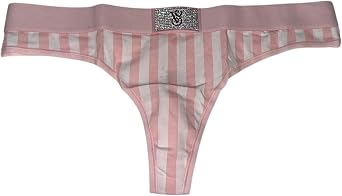 Victorias Secret Shine Patch Cotton Thong Panty Color Pink Stripes New