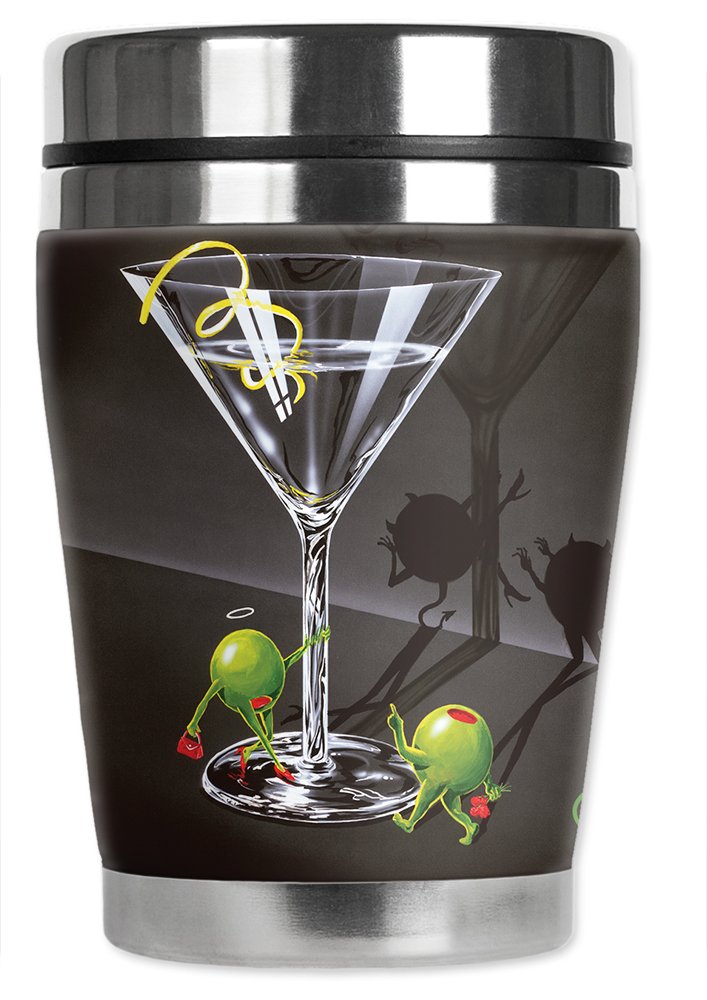 MugzieMichael Godard He & She Devil "Mini" Travel Mug with Insulated Wetsuit Cover, 12 oz, Black