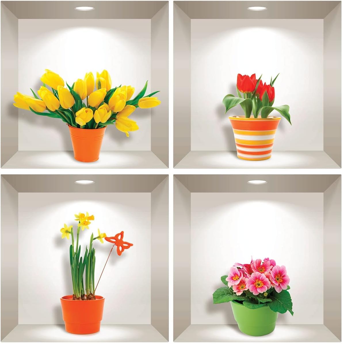 KASUMBI 3D Creative Simulation Plant Vase Flower Pot Wall Reusable Self-Adhesive Stickers for Living Room, Study, Office, Waterproof Decorative Stickers - Pack of 4 (White Block Color Pot) (B0D4F1T65N) Amazon Price History, Amazon Price Tracker