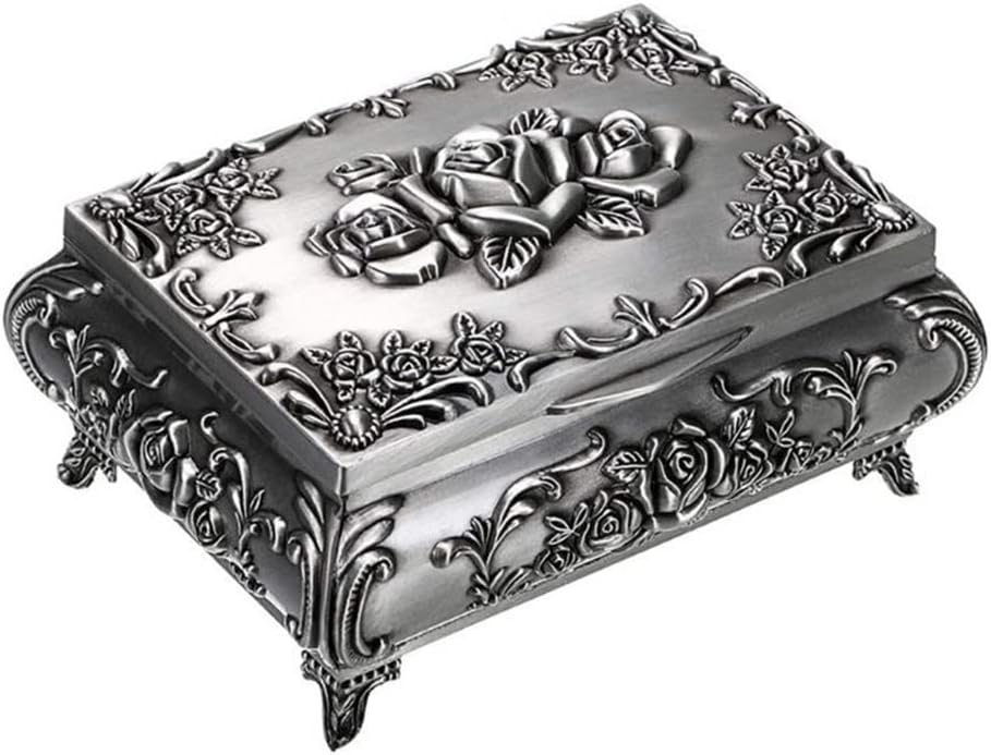 Retro Zinc Alloy Box Metal Three-dimensional Rose Makeup Box Earring Box(12.5x9x5cm)