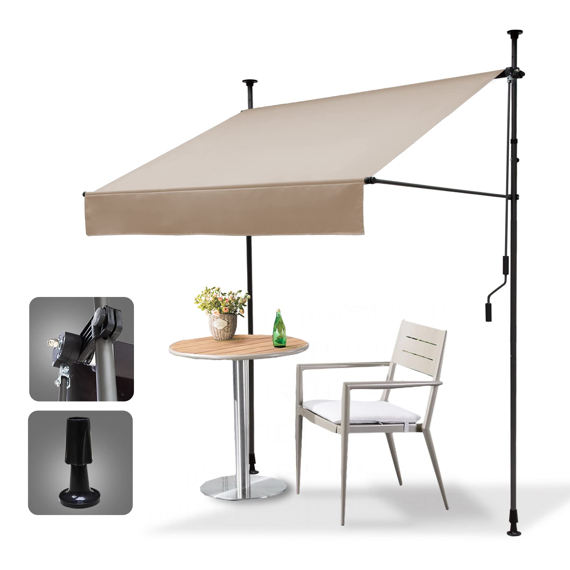 HOMEDEMO Klemmmarkise mit Einstellbare Handkurbel, Balkonmarkise ohne Bohren, Markise Sonnenschutz, UV-beständig & höhenverstellbar für Outdoor, Terrasse, Balkon, Garten