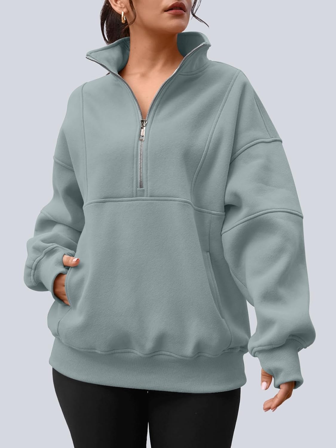 AUTOMET Womens Quarter Zip Oversized Sweatshirts Teen Fleece Pullover Hoodies 2026 Mock Neck Sweater Fall Workout Jacket - Image 3