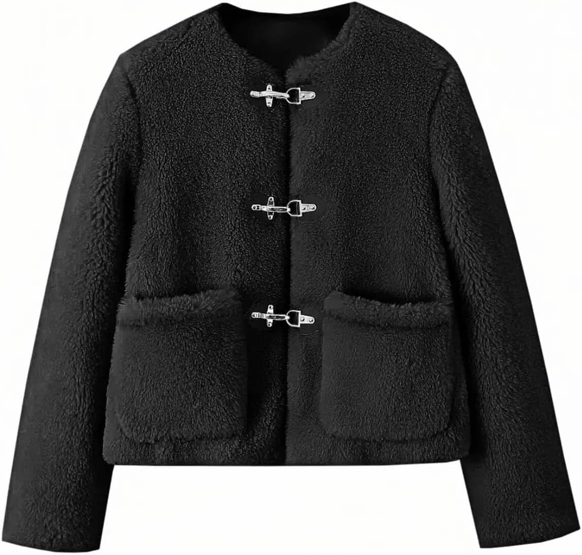 Tankaneo Womens Sherpa Fleece Jackets Long Sleeve Faux Fur Winter Warm Fuzzy Coats with Pockets