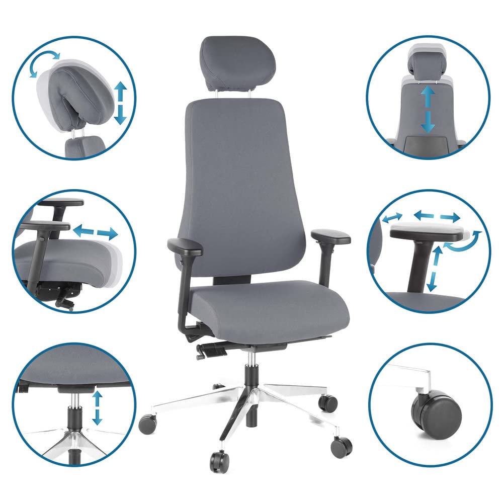 Hjh OFFICE Bürostuhl PRO-TEC 400 Mit Höhenverstellbarer Rückenlehne & Kopfstütze – Bis 150 Kg Belastbar