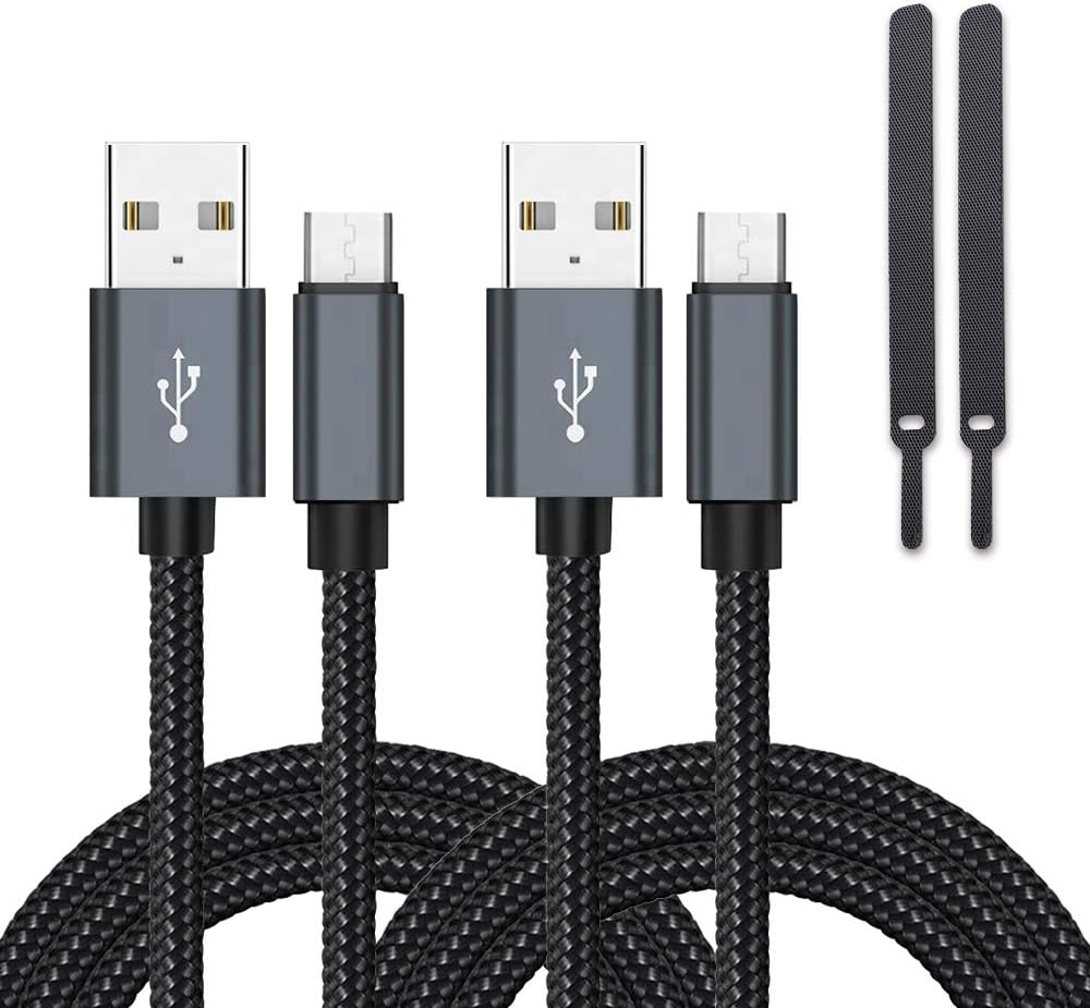 PS4 Controller Charger Charging Cable, 2 Pack 10Ft Braided Charging Cable Compatible with Xbox One Controller, Joyhill Micro USB Data Sync Cord for Cellphone (Balck)