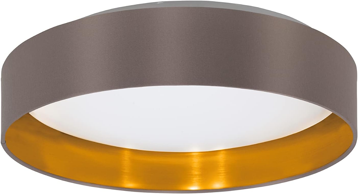 EGLOMaserlo 16 in. Flush Mount Ceiling LED Dimmable Light Fixture for Living Room, Bedroom, Hallway, Satin Nickel/Gold