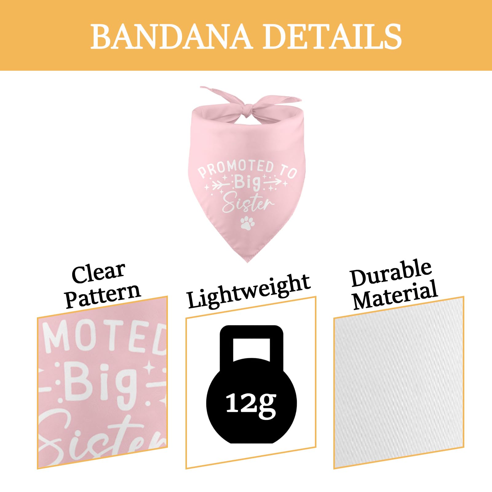 "Promoted To Big Sister" Dog Bandana - White Pet Scarf For Pregnancy Announcement & Photo Props