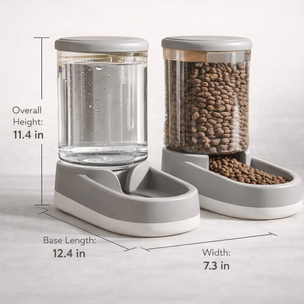 Gravity Pet Feeder and Water Dispenser Set, 8L (4L+4L) fino a 14 giorni, automatico cane gatto alimentatore e abbeveratoio, design trasparente, a prova di perdite, anti-inceppamento, senza elettricità