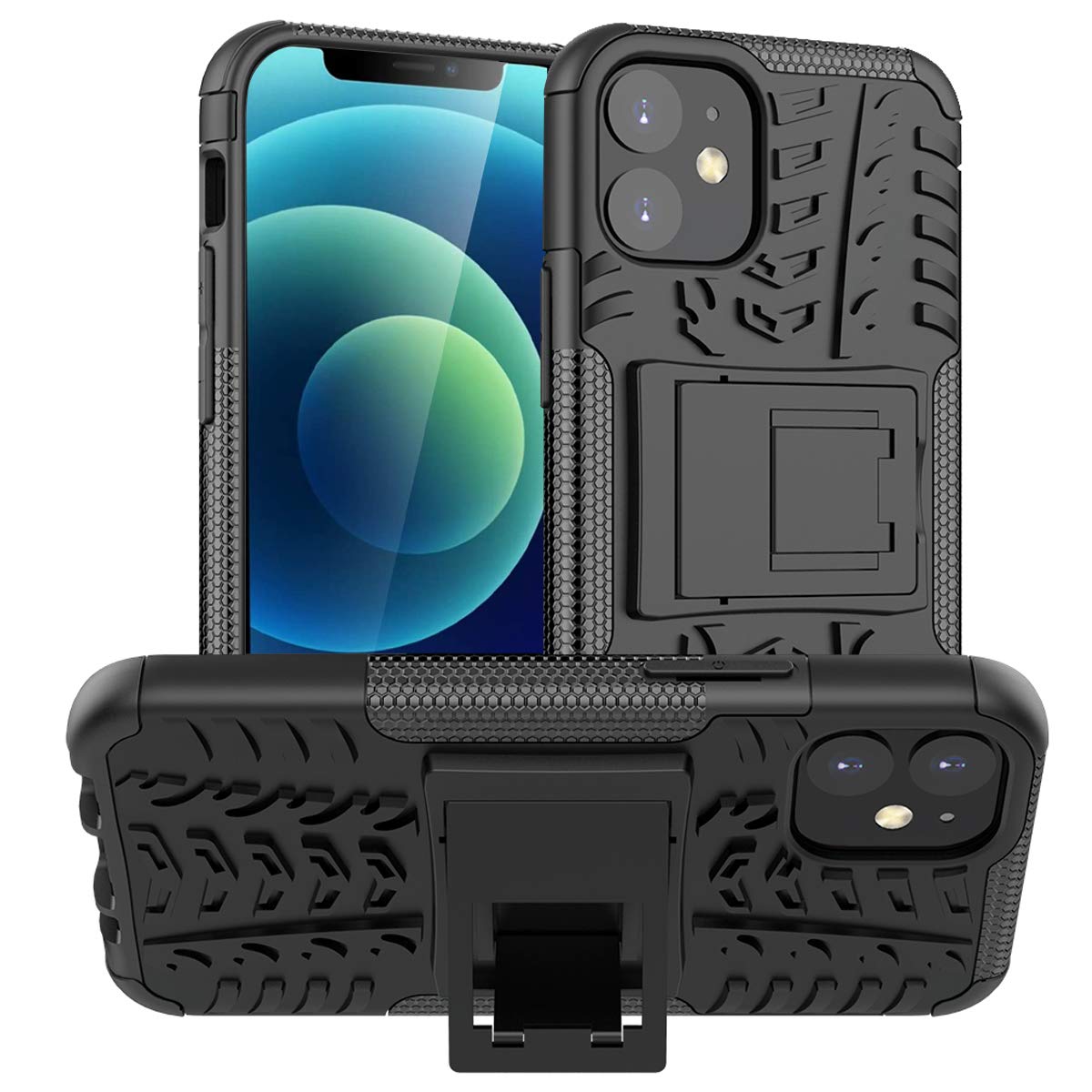 ALDHOFA iPhone 12 mini Case,Heavy Duty Shock Proof Protective Phone Case,Dual Layer Hybrid Cover with Kickstand for iPhone 12 nini 5.4" (2020)-Black
