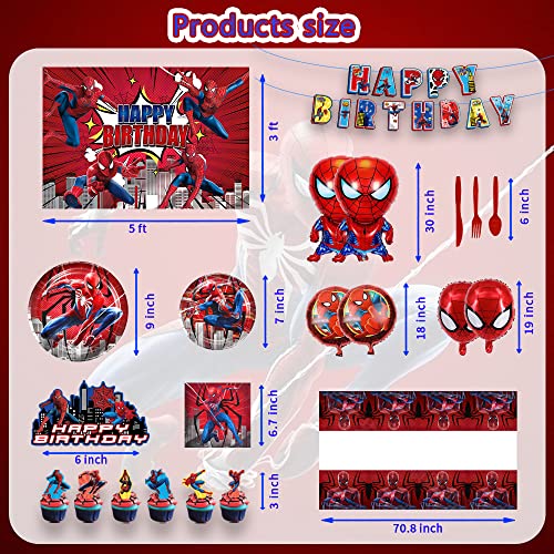 Spider Birthday Decorations, Superhero Spider Party Supplis Include Backdrop, Foil Balloons, Tablecloth, Plates, Napkins, Cake Toppers, Spider Birthday Party Supplies For Kids #TOP2