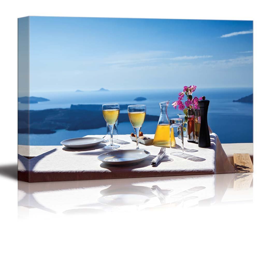 Canvas Prints Wall Art - Beautiful Scenery of a Table Above Sea in Greece, Santorini Island | Modern Wall Decor/Home Art Stretched Gallery Canvas Wraps Giclee Print & Ready to Hang - 16" x 24"