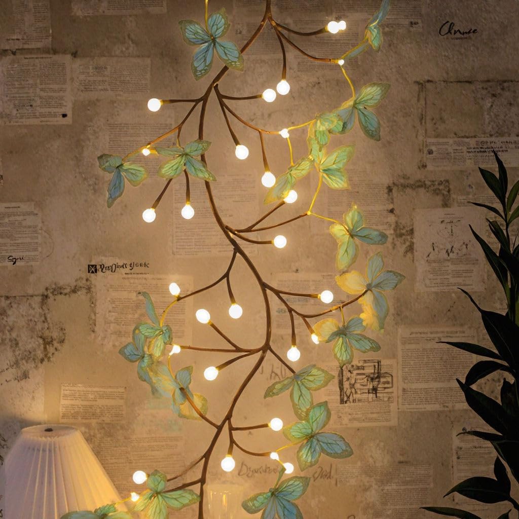 USB Remote Control Indoor Home LED Lamp Bendable Willow Rattan with 8 Modes Butterfly Wall Decor Atmosphere Light for Christmas