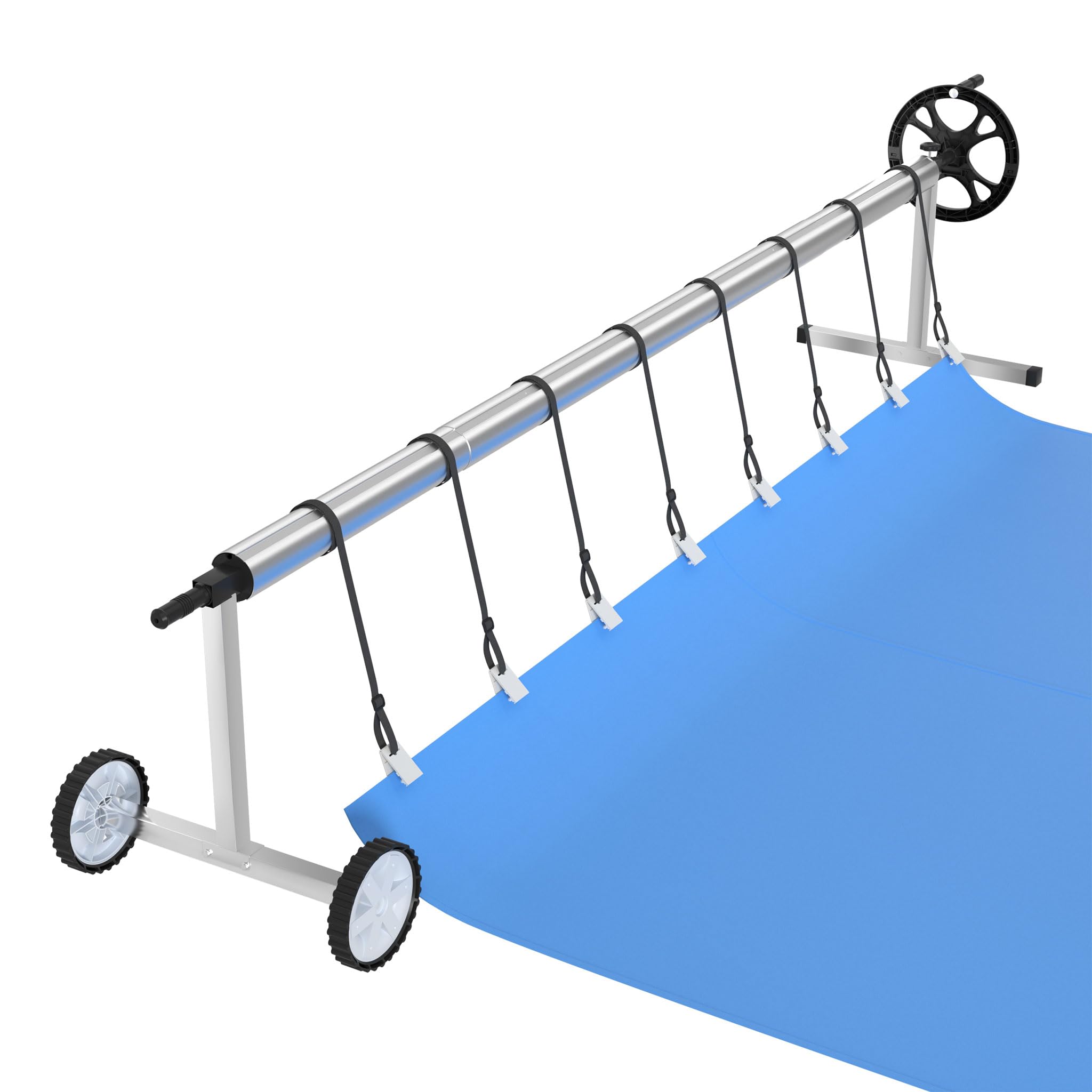 UISEBRT Sistema di avvolgimento mobile per piscina, 3 m – 5,70 m, per pellicole di piscina, dispositivo di avvolgimento, con nastri di fissaggio e ruote, sistema di avvolgimento per teloni solari e
