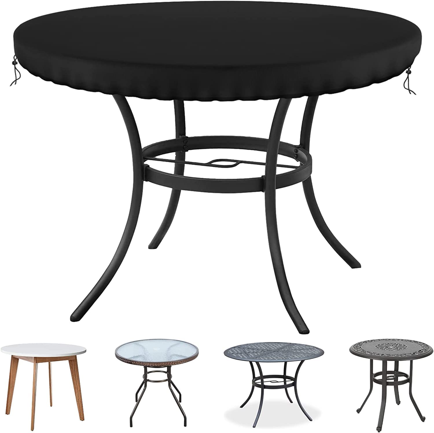 Housse de table de jardin ronde, extérieure, imperméable et indéchirable, facile à nettoyer, 140 cm de diamètre, noir