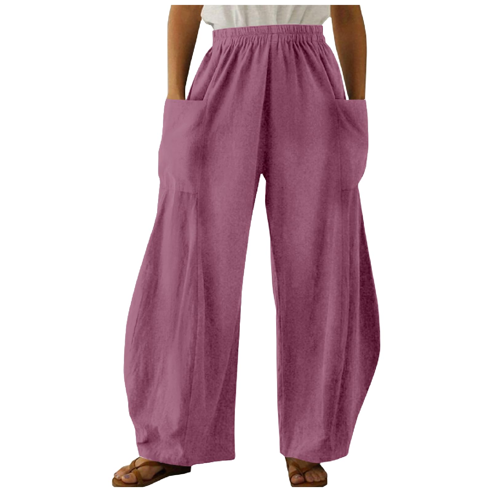 MARSVOVO Womens Summer Pants Lounge Comfy Elastic High Waisted Trousers Casual Beach Pants with Pockets