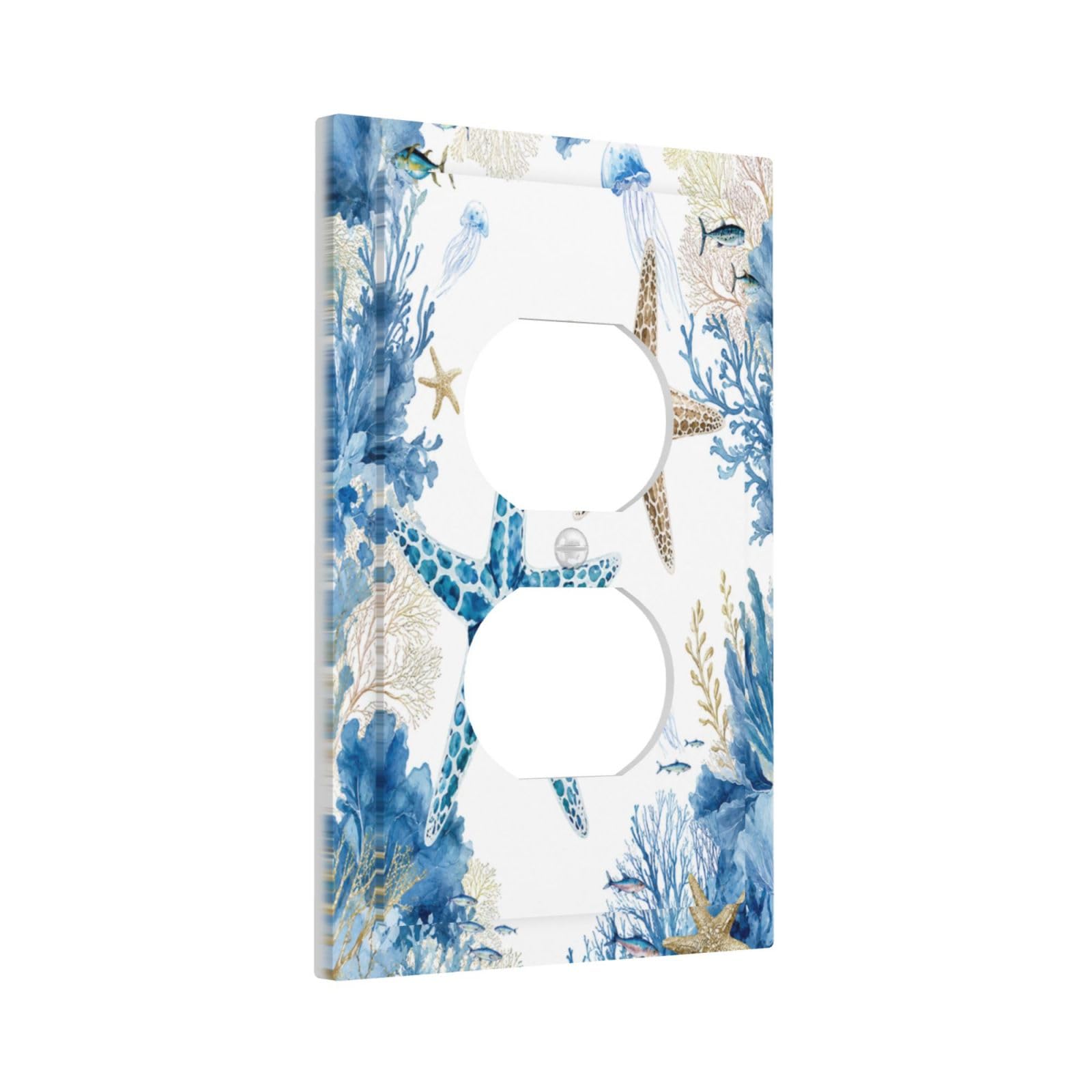 Yamxbfa Decorative Outlet Covers Blue Starfish Coral Reef Jellyfish Fish Coasta 1 Gang Duplex Light Switch Cover Plate Unique Wall Plates for Electrical Switch Plate Covers for Bathroom Decor