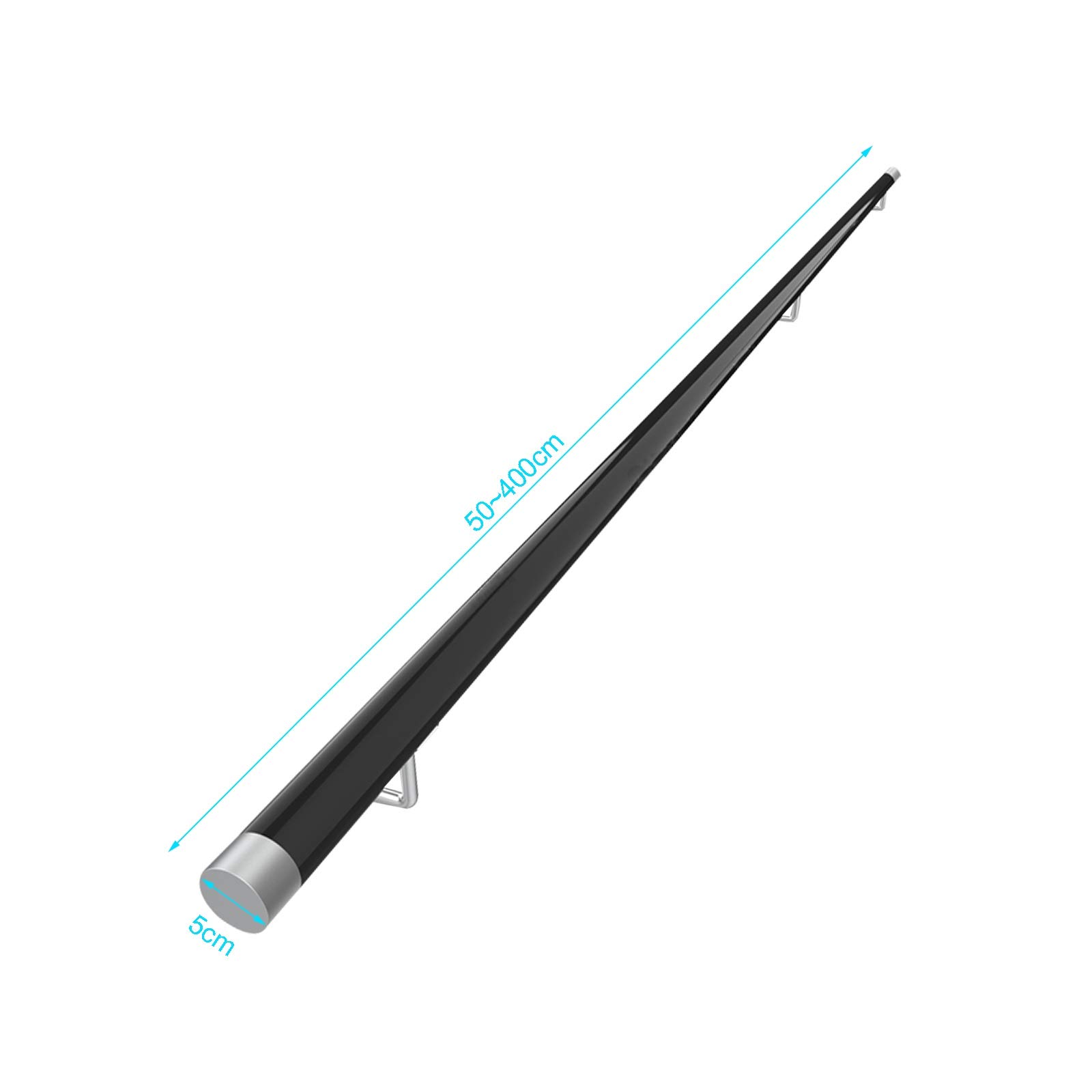 Corrimano in legno per scale nero antiscivolo con raccordi Ringhiere per soffitte interne per casa contro la parete corridoio asta di supporto 50 ~ 400 cm (dimensioni: 300 cm)