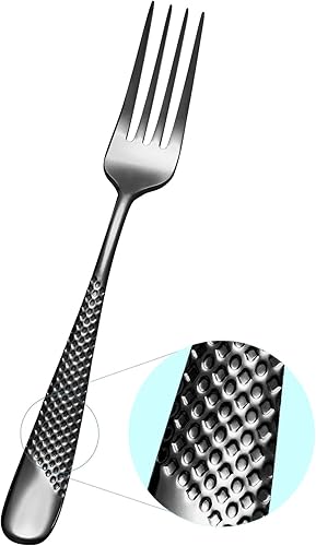 Juego de tenedores martillados prémium (8.1 pulgadas), cubiertos de tenedores de acero inoxidable 1810, 6 tenedores de metal para el hogar, cocina,