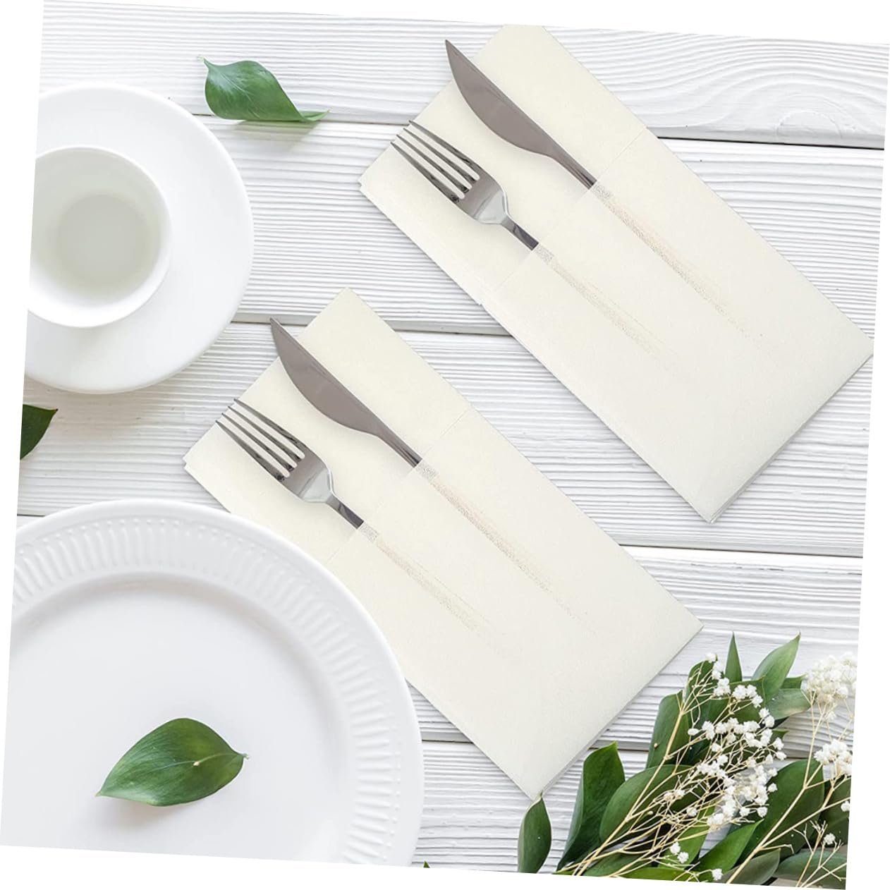 LABRIMP 50 Pezzi Tovaglioli da Tavola in Carta Bianca, Semplice Apertura, per Posate e Stoviglie, per Feste e Barbecue