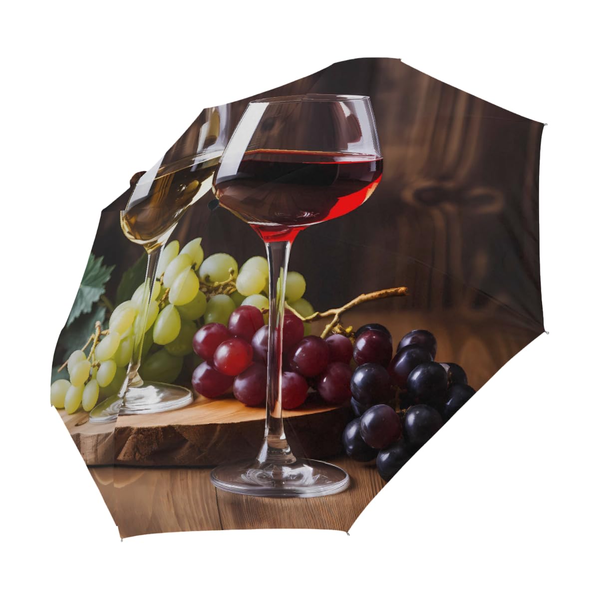 Ombrello da viaggio pieghevole in vetro da vino, ombrello da viaggio, compatto, antivento, impermeabile, con protezione UV, rivestimento nero, leggero, 8 costine, portatile, per pioggia e sole