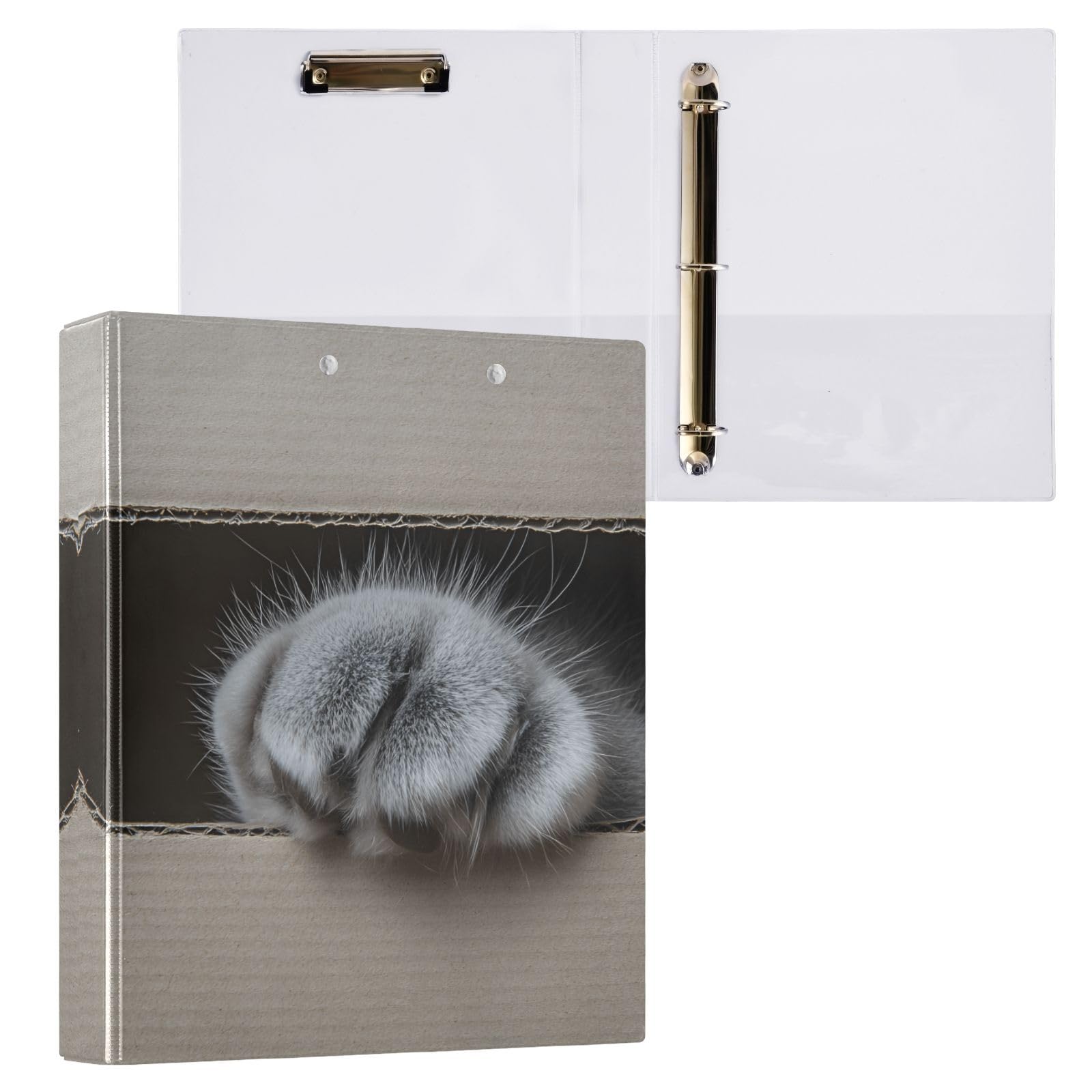 Confezione da 2 raccoglitori a 3 anelli, con zampa di gatto all'interno della scatola, 3,8 cm, con 3 tasche trasparenti, portablocco e contiene 200 fogli, per ufficio, scuola, organizzazione