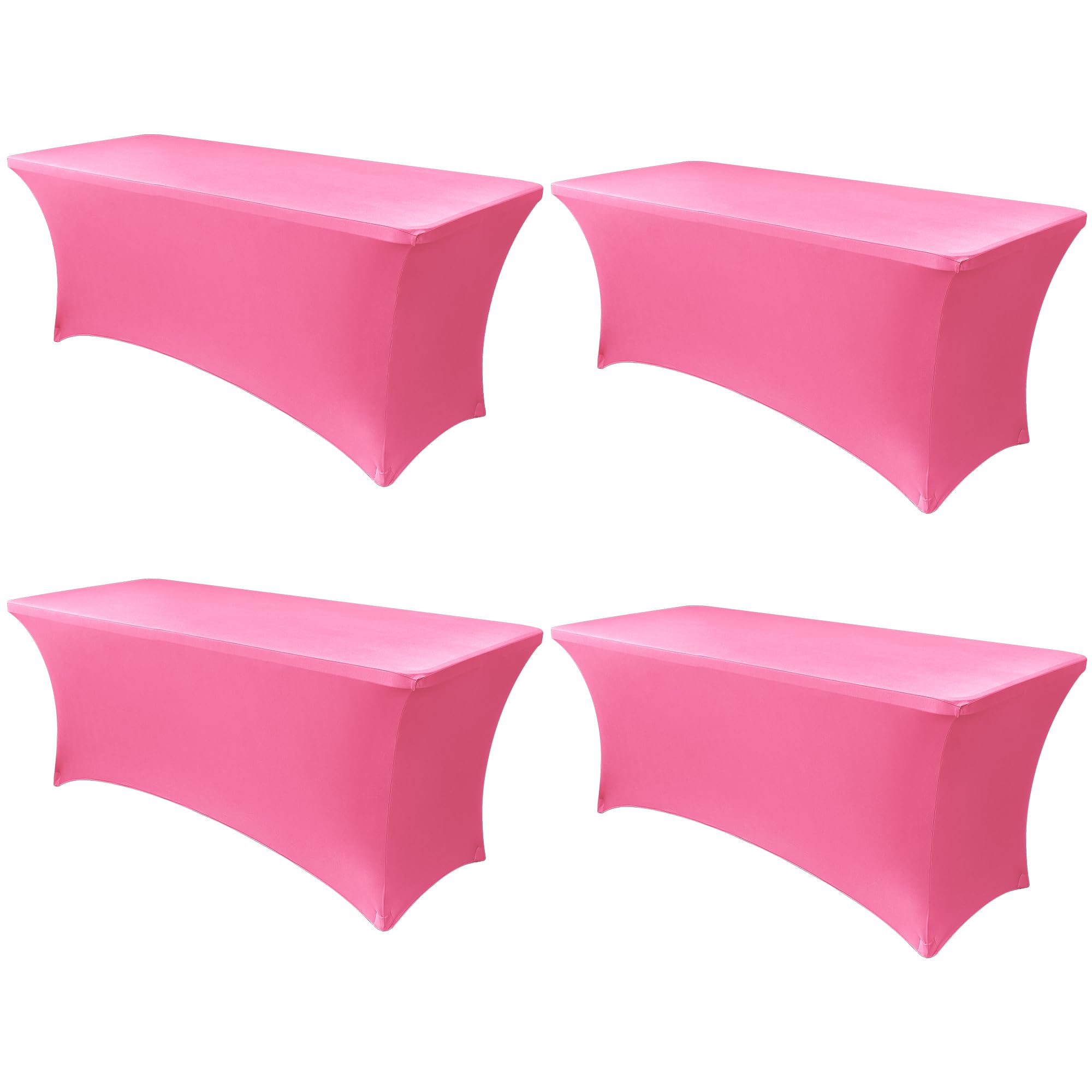 Obstal 6ft Stretch Spandex Table Cover, 4 Pack, Dark Pink