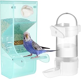 No Mess Bird Feeder 90 ml Automatic Bird Water Dispenser Set Bird Automatic Feeder Bird Water Bottle Drinker Bird Waterer Seed Food Container Cage Accessories for Parrot Cockatiel (Green)