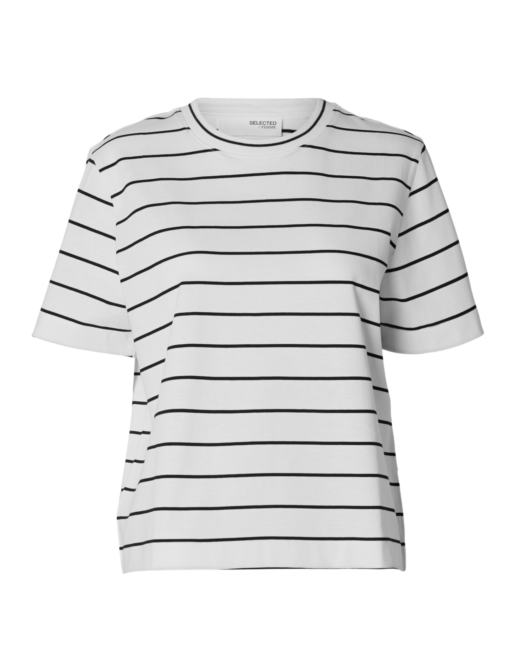 SELECTED FEMME Women's T-Shirt Striped Boxy Fit, Bright White, S
