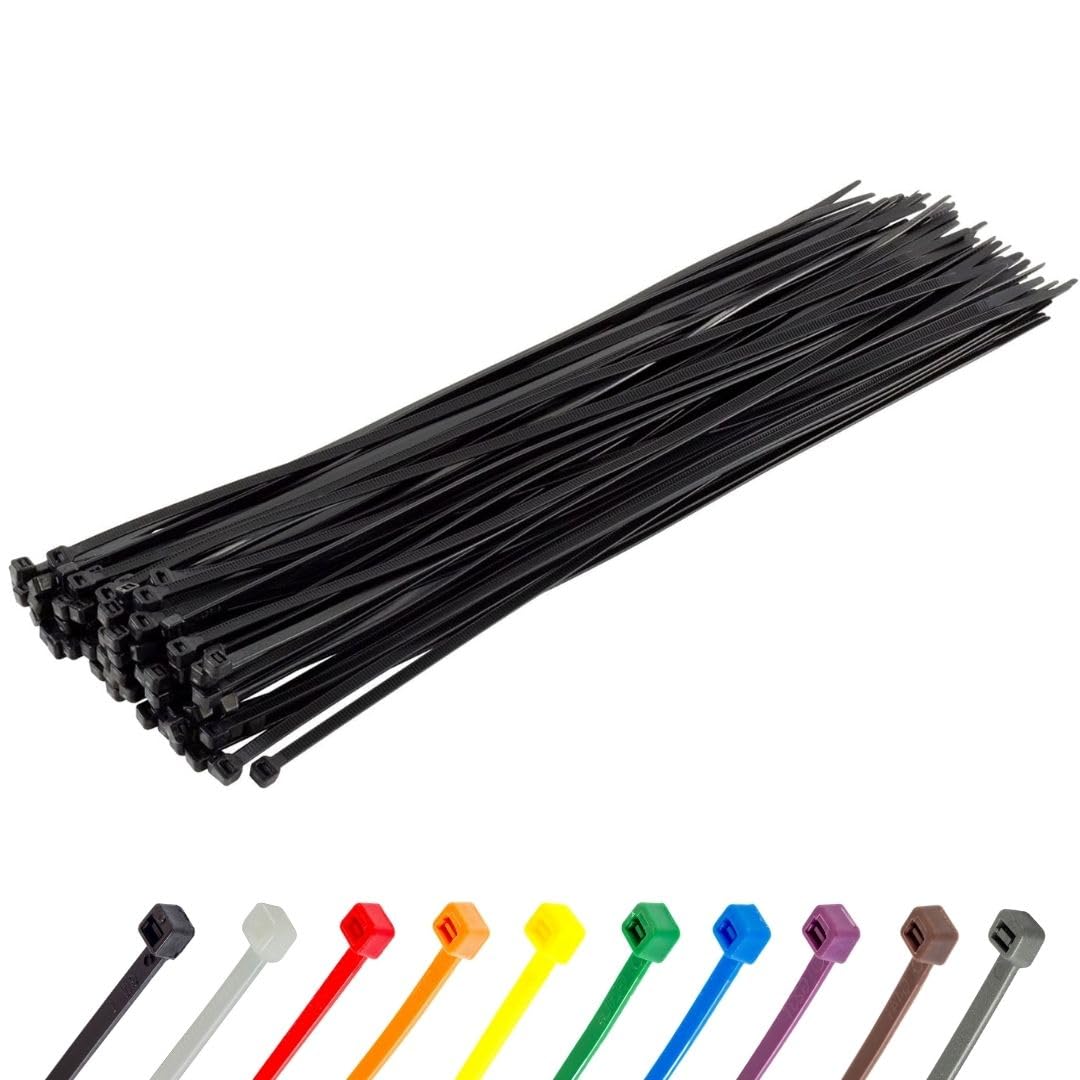 GTSE Heavy Duty Long Black Cable Ties, 550mm x 7.6mm, Pack of 100, Premium Nylon Zip Ties, Plastic Tie Wraps, Secure Self-Locking Mechanism, for Home, Garden, Office and DIY