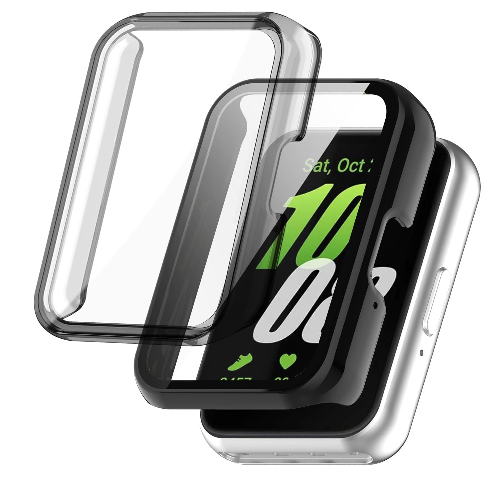 2Pcs For Samsung Galaxy Fit 3 Screen Protector Case PC Full Coverage Protective Watch Case Cover Tempered Glass Screen Protector Compatible with Samsung Galaxy Fit 3 (Clear+Black)
