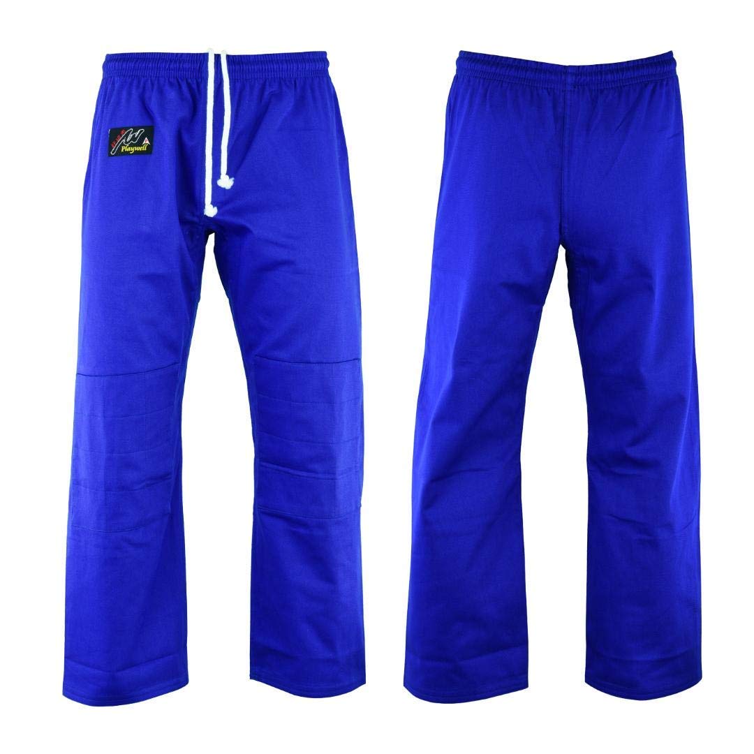 Playwell Martial Arts Judo Trousers Blue Bleached - (Double Padded Knees) - 10oz (6/190cm)