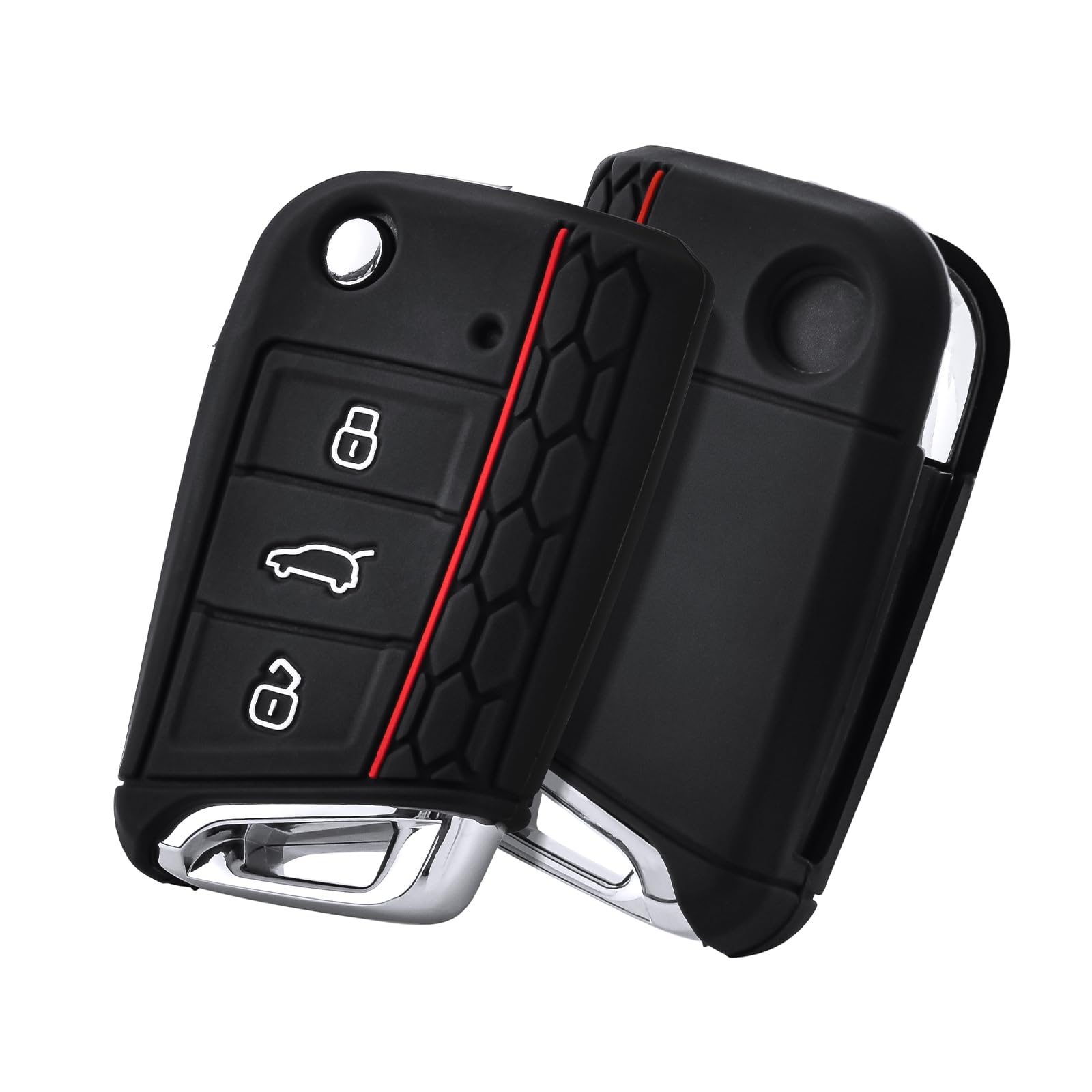 OATSBASF Car Key Case For VW, Key Case Compatible with VW Golf 7 MK7，Silicone Key Case, Key Box Cover for VW Polo, Skoda, Tiguan, 3 Buttons (gold trim-green) — view 34