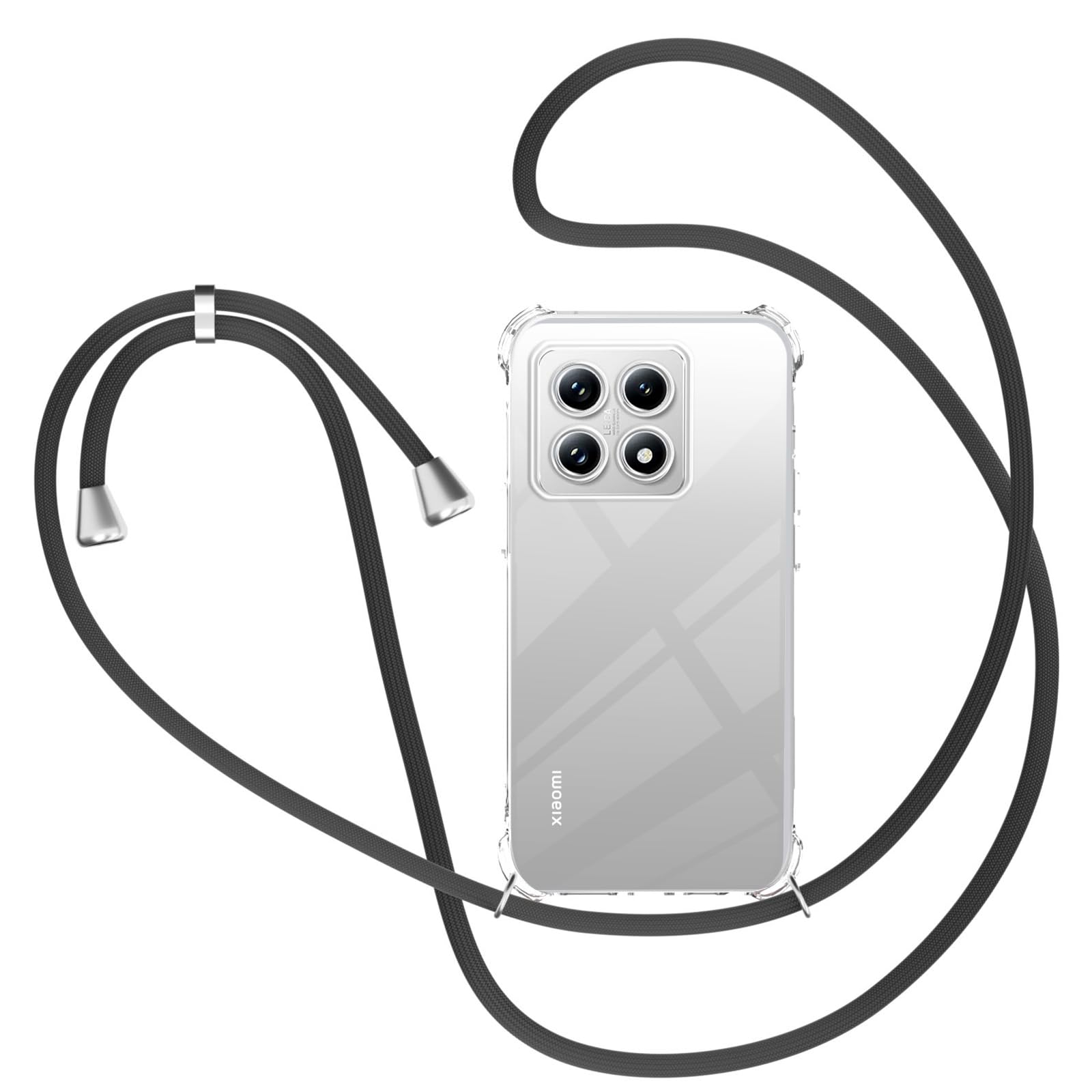XTCASE Handykette Hülle für Xiaomi 14T Pro mit Band, Transparent Silikon Handyhülle für Xiaomi 14T Pro mit Kette Stossfest Schutzhülle - Schnur mit Case zum Umhängen in Schwarz