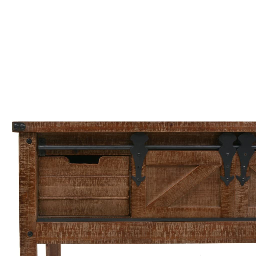 Mesa Consola de Madera de Abeto Maciza marrón Mesa Consola Clásica de Madera Maciza con Riel Deslizante y Estilo Vintage 131x35,5x75 cm